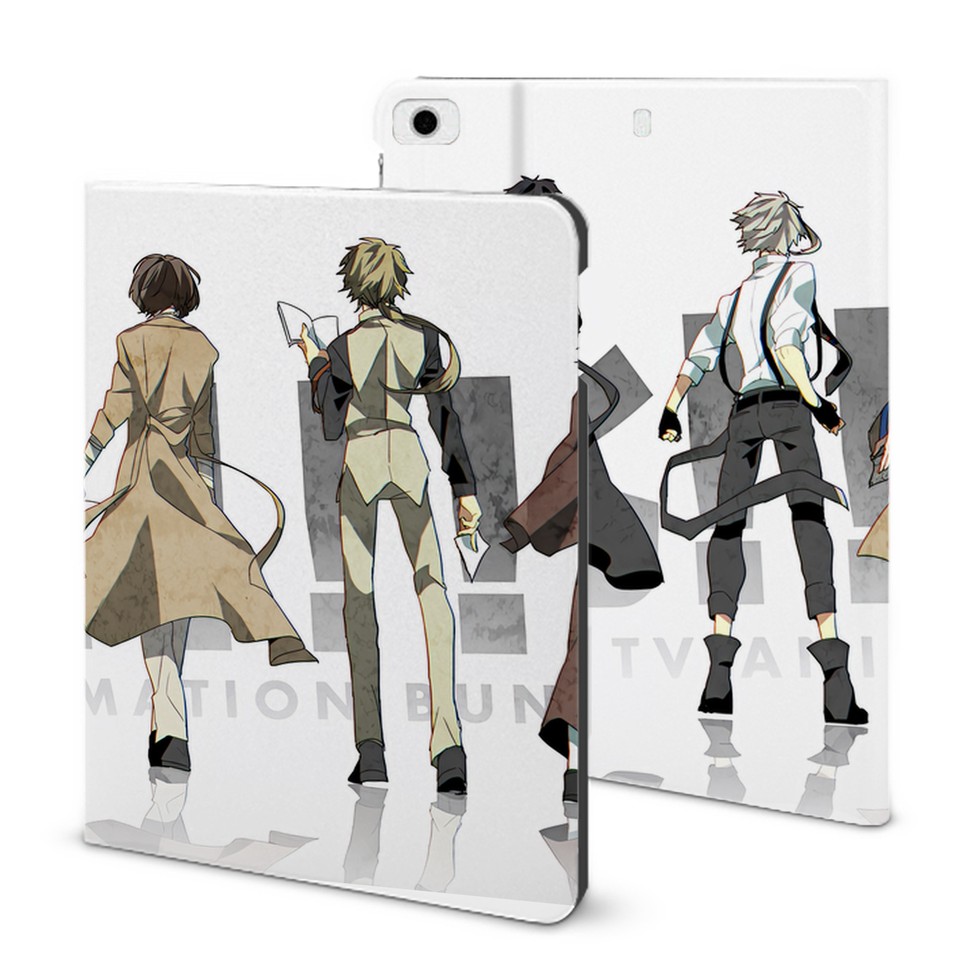 （画像用） 文豪ストレイドッグス Bungo Stray Dogs IPad ケース ブック型 PUレザー TPU 耐衝撃 軽量 薄型 ペン収納なし 全面保護 IPad 各モデル対応
